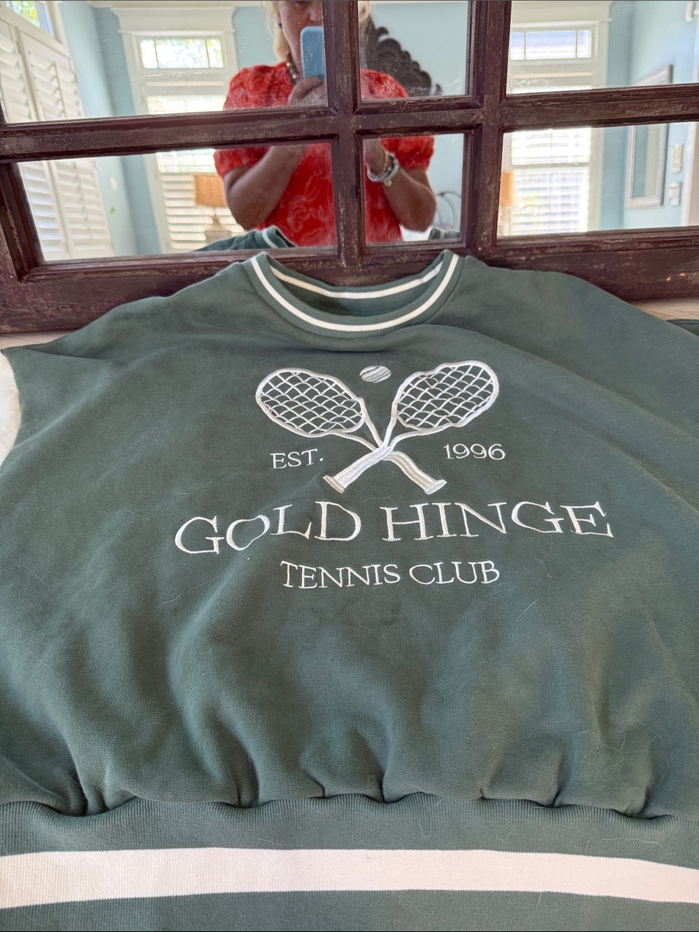 Gold Hinge Women's Dark Green Tennis Club Crewneck Sweatshirt